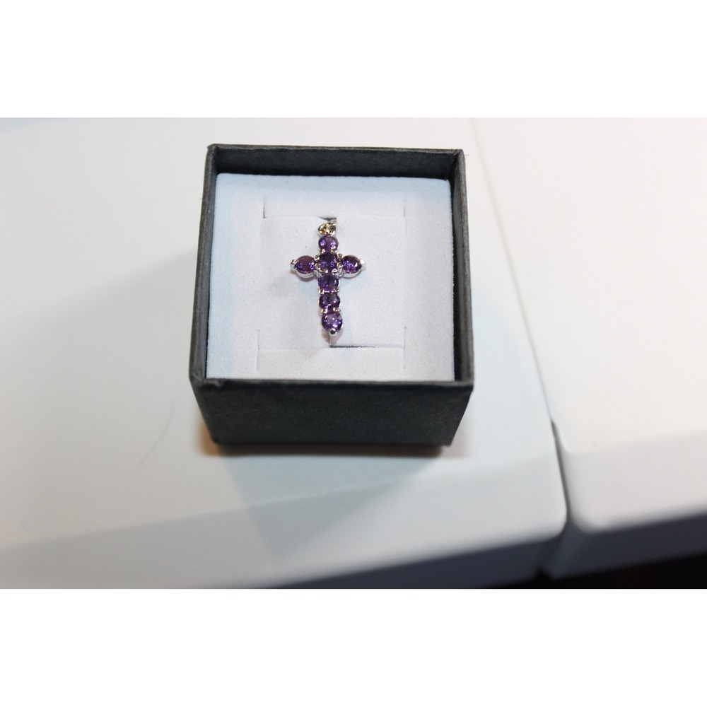 Sterling Silver 925 Purple Stone Cross Pendant Necklace 16 Inch Chain